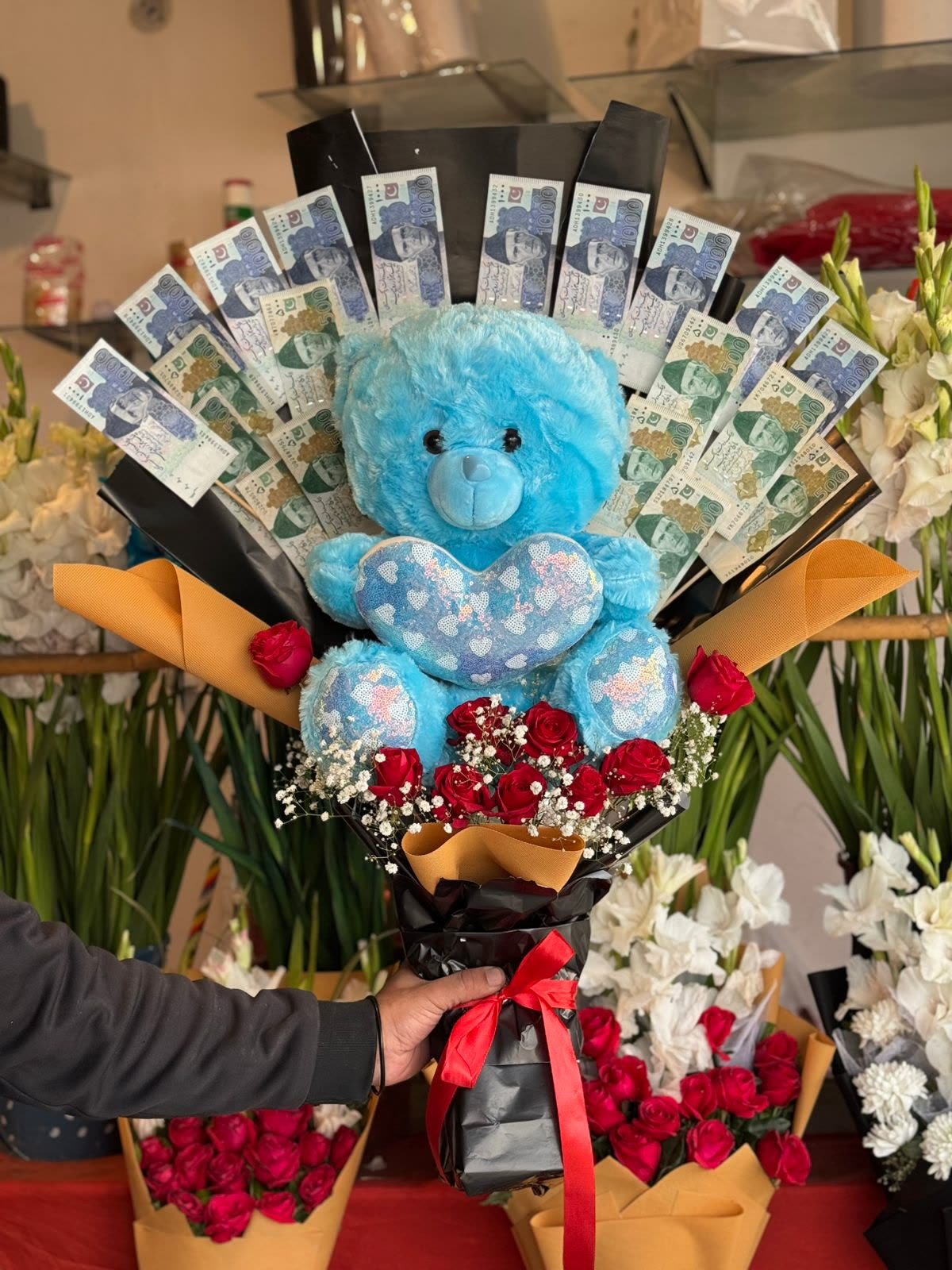 Teddy & Money Bouquet by Shah G Flowers